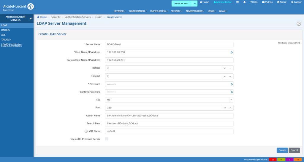 Erstellen des LDAP-Servers im OmniVista 2500